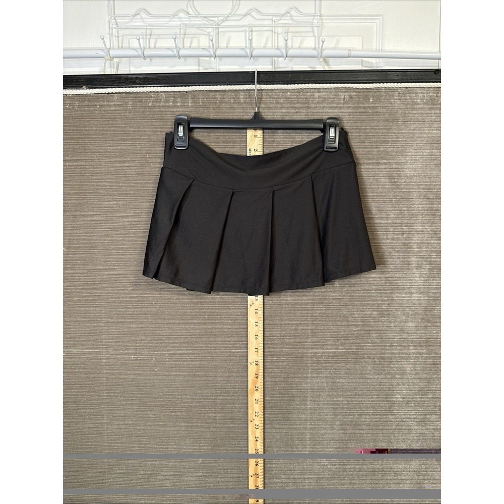 PLAYBOY Pleated Low-rise Slip-on Black Mini Skirt Stretchy S/M Night Club Wear